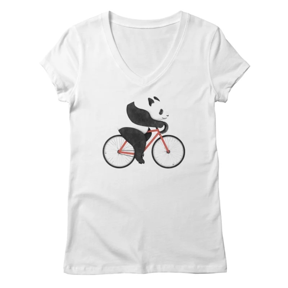 Threadless Panda Fixie Bike V-Neck Shirt Tee White XL